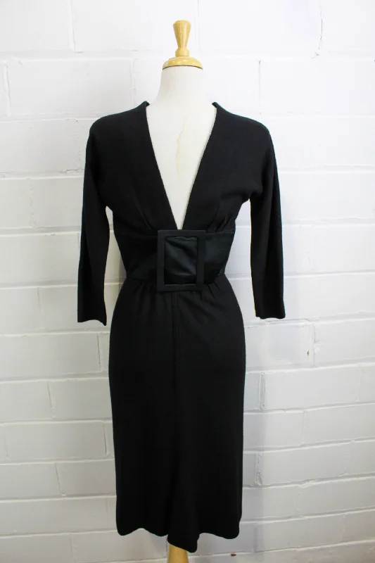 Vintage 1960s Luis Estevez Black Cocktail Dress, Small