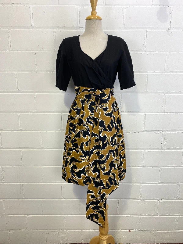 Vintage 80s Guy Laroche Horse Print Cotton Cocktail Dress