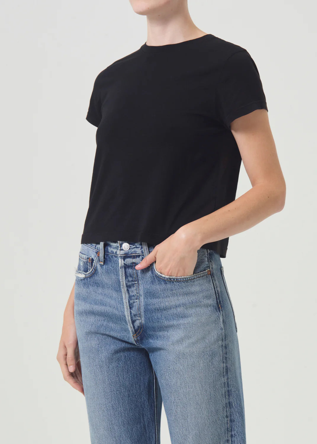 Adine Shrunken Tee Organic - Black Faux Fur Fabric Real Fur Fabric Shearling Fabric
