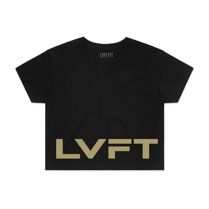 American Crop Tee - Black/Gold Wool Fabric Cashmere Fabric Tweed Fabric