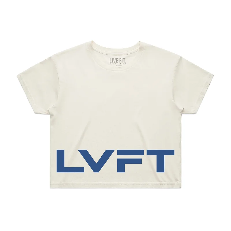 American Crop Tee - Ecru / Denim Seamless Knitted Crochet