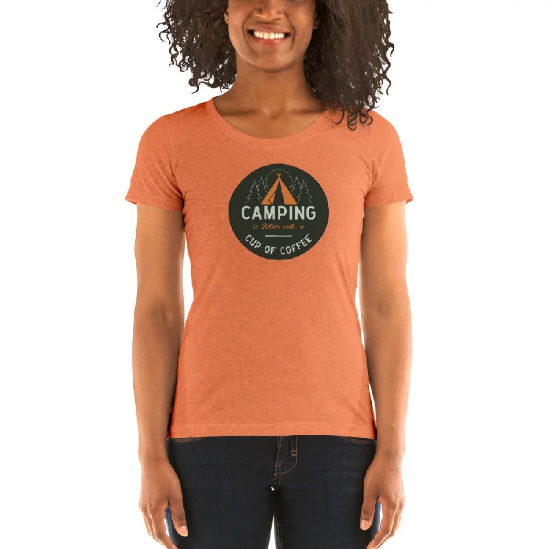 Camping is Better with a Cup of Coffee Women's Tri-Blend T-shirt Graphic Embroidered Appliqued Camping is Better with a Cup of Coffee Women's Tri-Blend T-shirt Graphic Embroidered Appliqued