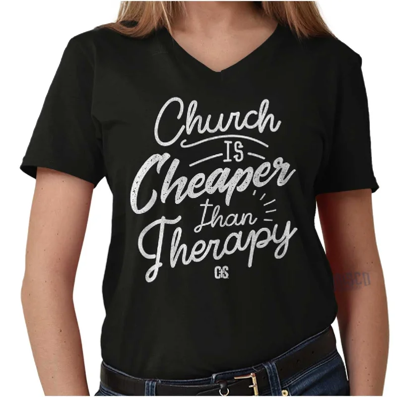 Church Therapy V-Neck T Shirt Zippered Front Buttoned Front Snap Front