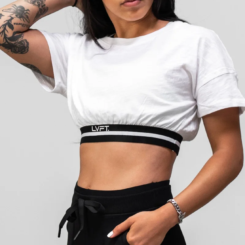 Donna Crop Tee - White Thin T-Shirt Open Front Quick Dry
