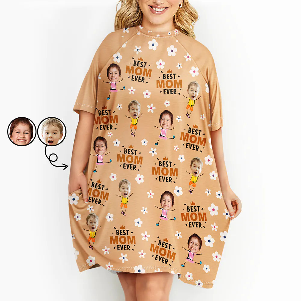 Custom Photo Best Mom Grandma Ever Flower Pattern - Personalized Women's Sleep Tee Sequined Glittery Shiny Custom Photo Best Mom Grandma Ever Flower Pattern - Personalized Women's Sleep Tee Sequined Glittery Shiny