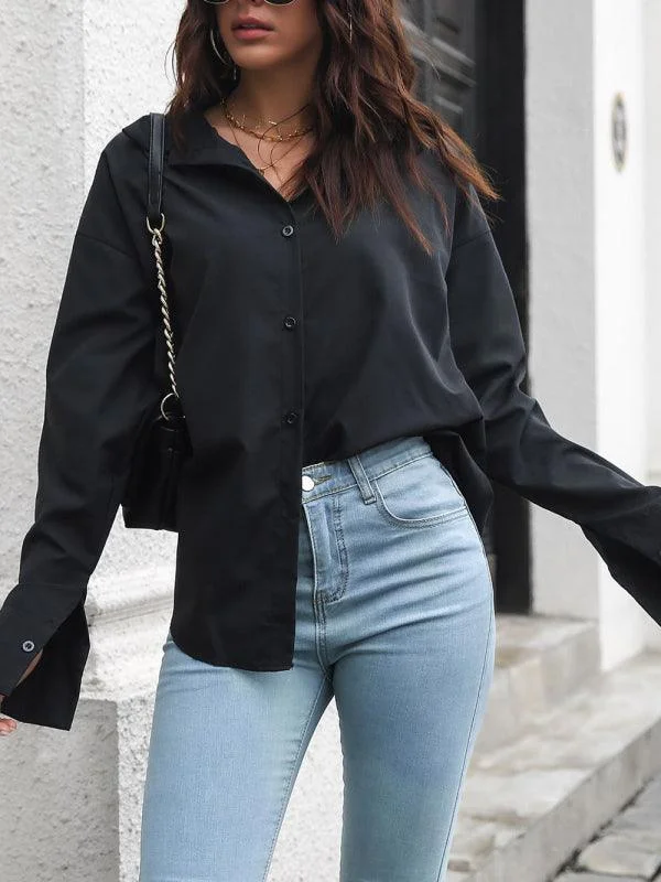 Drop Shoulder Women Shirt Front Pockets Side Pockets Patch Pockets