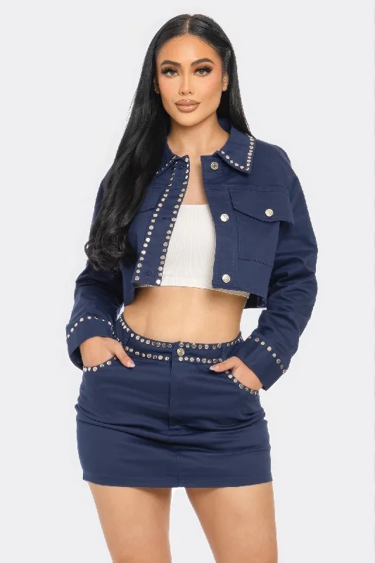 Embroidered Cropped Shirt Set Boxy Fit Fitted Loose