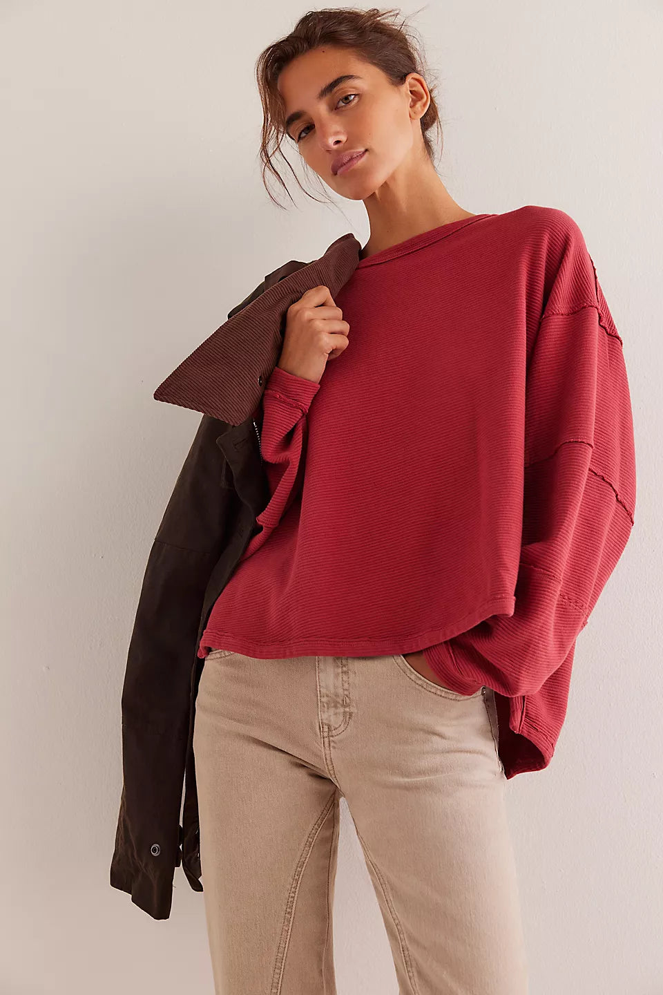 Free People We The Free Total Eclipse Tee - RUBIES Hooded Caped Shawl Collar