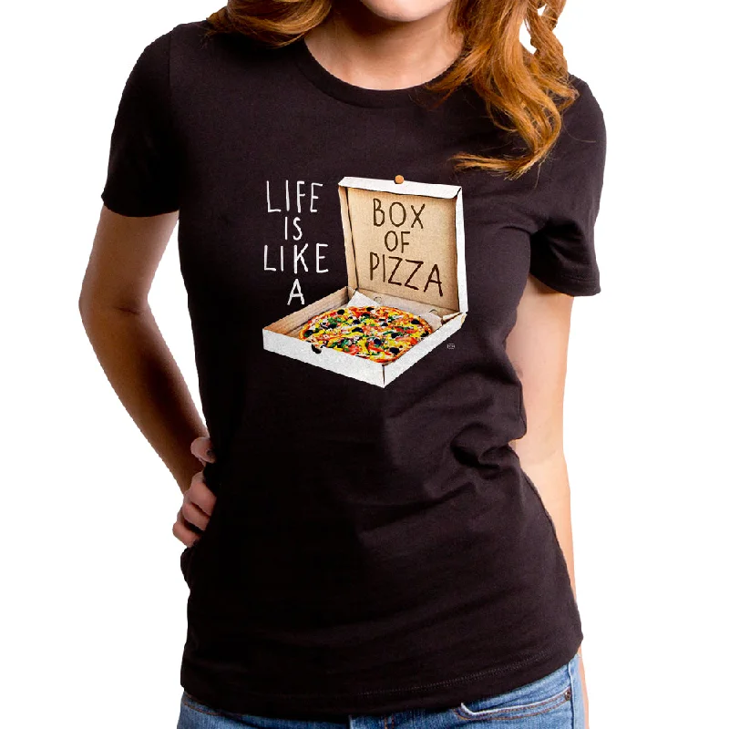 Life is Like a Box of Pizza Women's T-Shirt Print Jacquard Patchwork