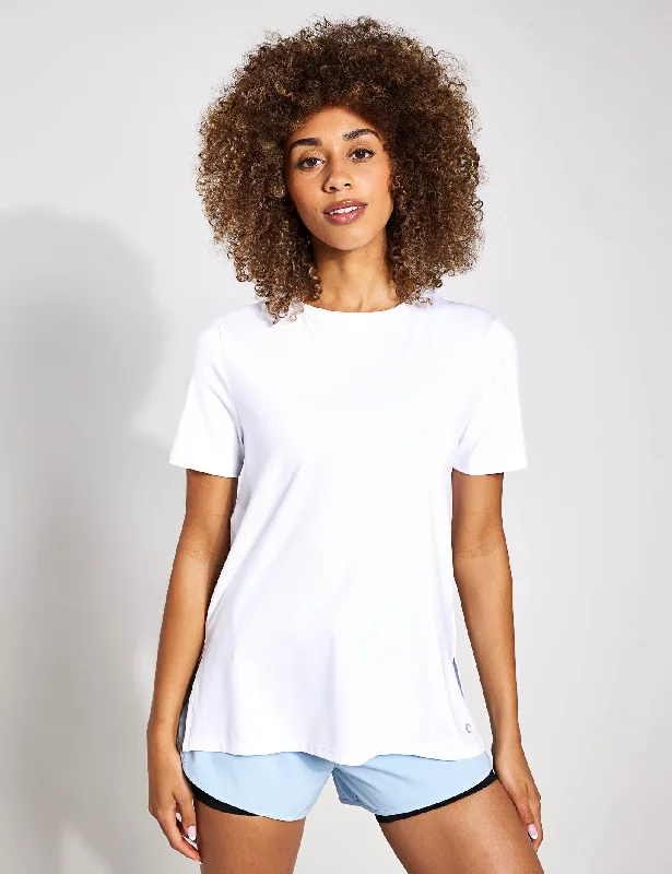 Scoop Neck Mesh Back T-Shirt - White Spandex Blend Rayon Blend Denim Blend