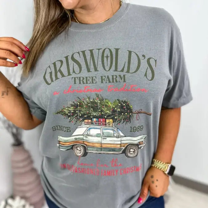Griswold's Tree Farm Tee Spandex Blend Rayon Blend Denim Blend