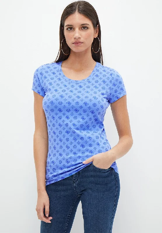 Guess C76005 Lds Ss Cn Peony Aop Tee Blue Rayon Velvet Corduroy