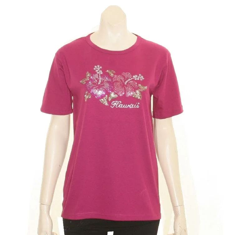 Colorful Rhinestone Hibiscus Tee Anti-Pilling Machine Wash Handmade