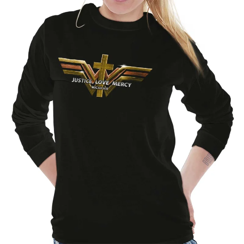 Justice Love Mercy Long Sleeve T-Shirt Mesh Blend Leather Blend Suede Blend