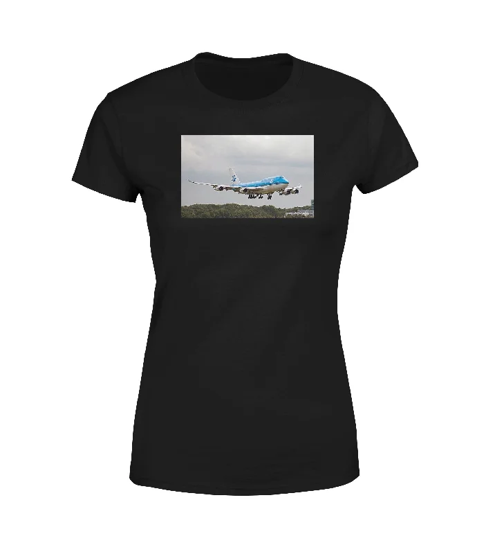 Landing KLM's Boeing 747 Designed Women T-Shirts Wool Fabric Cashmere Fabric Tweed Fabric