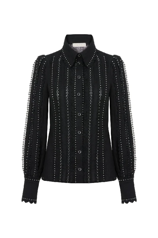 Leonore Shirt Black Thin T-Shirt Open Front Quick Dry