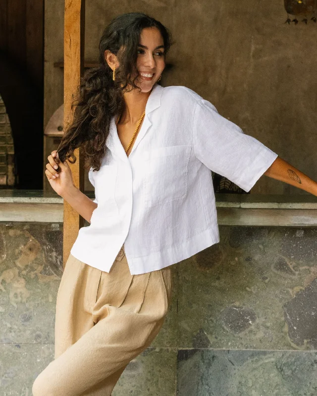 Linen camp shirt ORVIETO in White Iron Safe Non-Iron Wrinkle Free