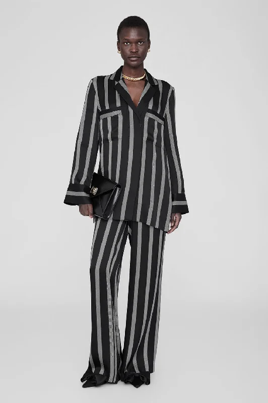 Lynette Shirt - Black Herringbone Stripe Terry Blend Velvet Blend Canvas Blend