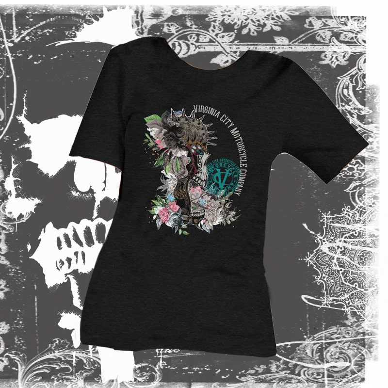 Metal + Flower Ladies Short-Sleeve Skull T-Shirt Notch Collar Peter Pan Collar Cowl Neck Metal + Flower Ladies Short-Sleeve Skull T-Shirt Notch Collar Peter Pan Collar Cowl Neck