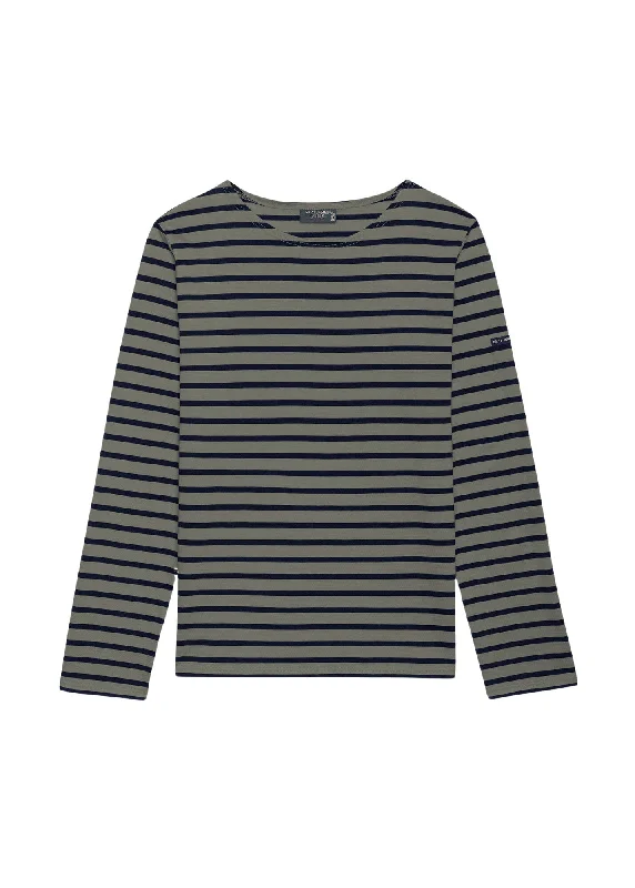 MINQUIDAME - Breton Striped Shirt with Long Sleeve | Soft Cotton | Women Fit (ARMY GREEN / NAVY) Collared Crew Neck Turtle Neck MINQUIDAME - Breton Striped Shirt with Long Sleeve | Soft Cotton | Women Fit (ARMY GREEN / NAVY) Collared Crew Neck Turtle Neck