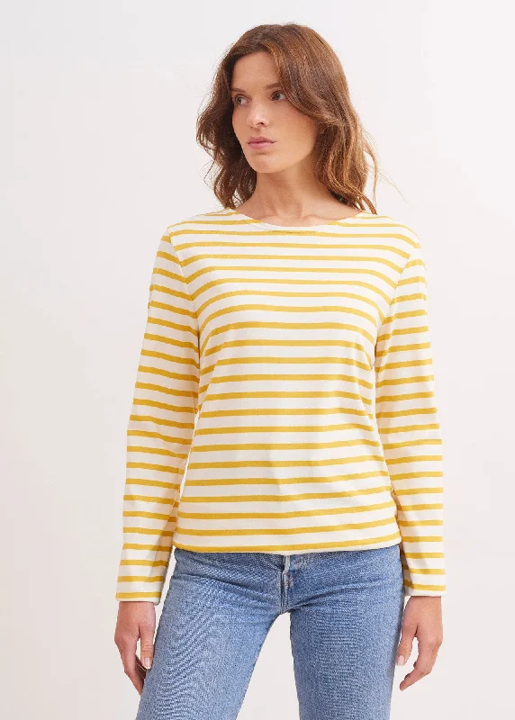 MINQUIERS MODERN - Authentic Breton Stripe Shirt | Soft Cotton | Men Fit (IVORY / AMBER) Zippered Buttoned Snapped MINQUIERS MODERN - Authentic Breton Stripe Shirt | Soft Cotton | Men Fit (IVORY / AMBER) Zippered Buttoned Snapped