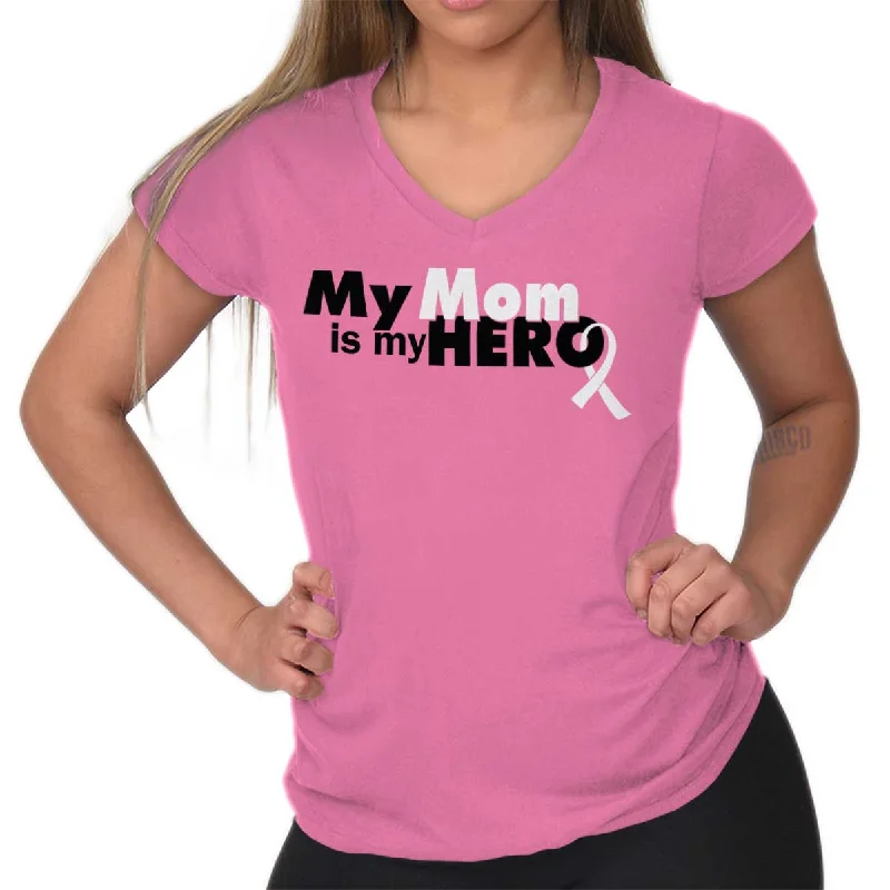 My Mom Is My Hero Junior Fit V-Neck T Shirt Mesh Blend Leather Blend Suede Blend