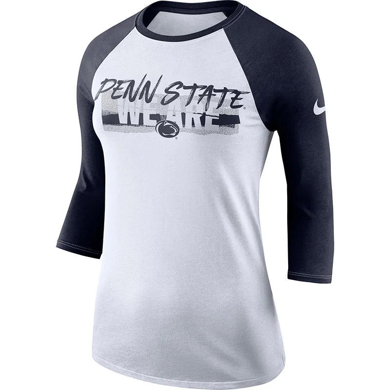 Nike Ladies Raglan 3/4 Sleeve T-Shirt Mesh Blend Leather Blend Suede Blend
