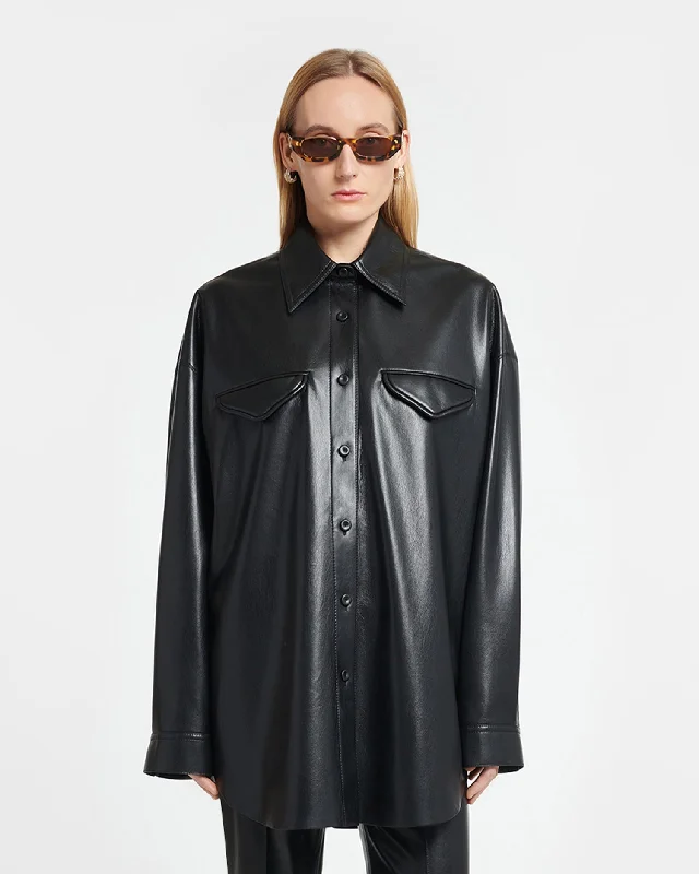 Kaysa - Okobor™ Alt-Leather Shirt - Black Fashionable Trendy Casual