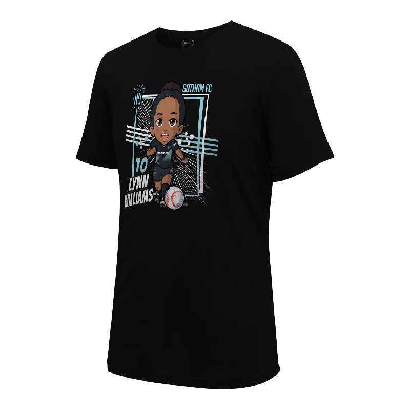 Unisex NJ/NY Gotham Lynn Williams Chibi Black Tee Front Pockets Side Pockets Patch Pockets Unisex NJ/NY Gotham Lynn Williams Chibi Black Tee Front Pockets Side Pockets Patch Pockets