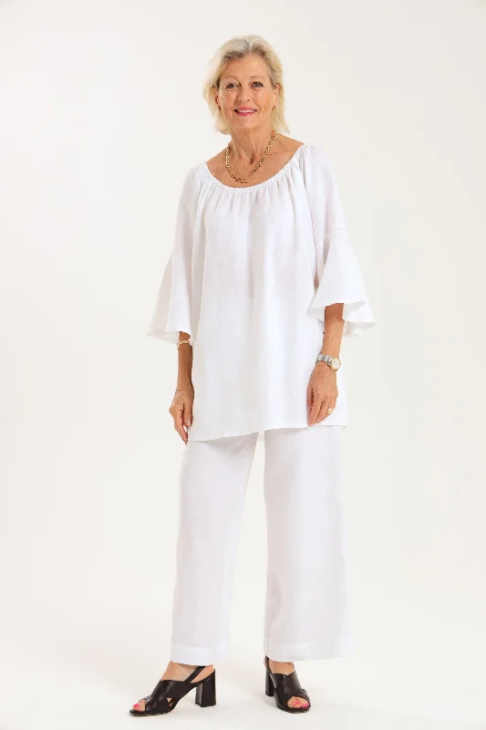 Oleander Shirt- White Solid Print Embellished