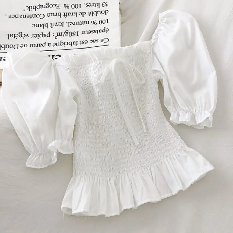 One-shoulder Puff Sleeve Top Women's Short-sleeved Chiffon Shirt Graphic T-Shirt Round Neck Polyester One-shoulder Puff Sleeve Top Women's Short-sleeved Chiffon Shirt Graphic T-Shirt Round Neck Polyester