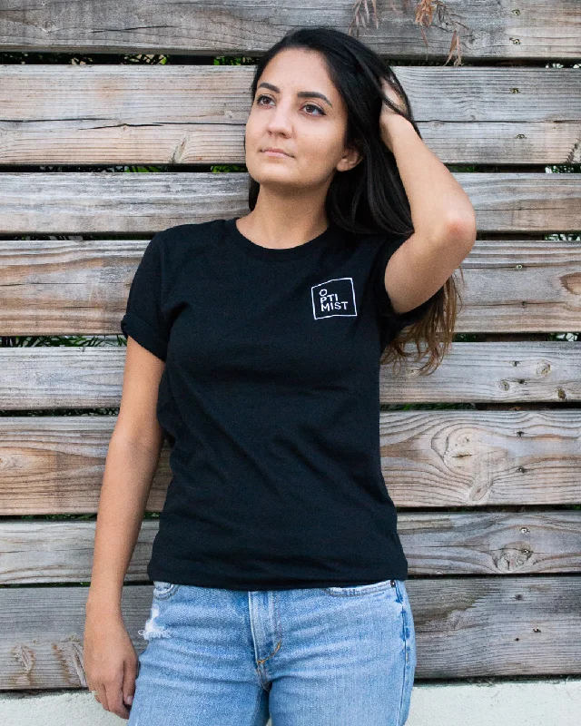 Optimist Embroidered Unisex T-Shirt - Black Chenille Fabric Brocade Fabric Lace Fabric Optimist Embroidered Unisex T-Shirt - Black Chenille Fabric Brocade Fabric Lace Fabric