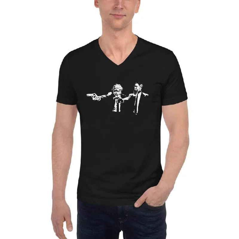 Philo Fiction - Marx & Engels - Unisex V-Neck T-Shirt Jersey Fabric Tulle Fabric Batik Fabric Philo Fiction - Marx & Engels - Unisex V-Neck T-Shirt Jersey Fabric Tulle Fabric Batik Fabric