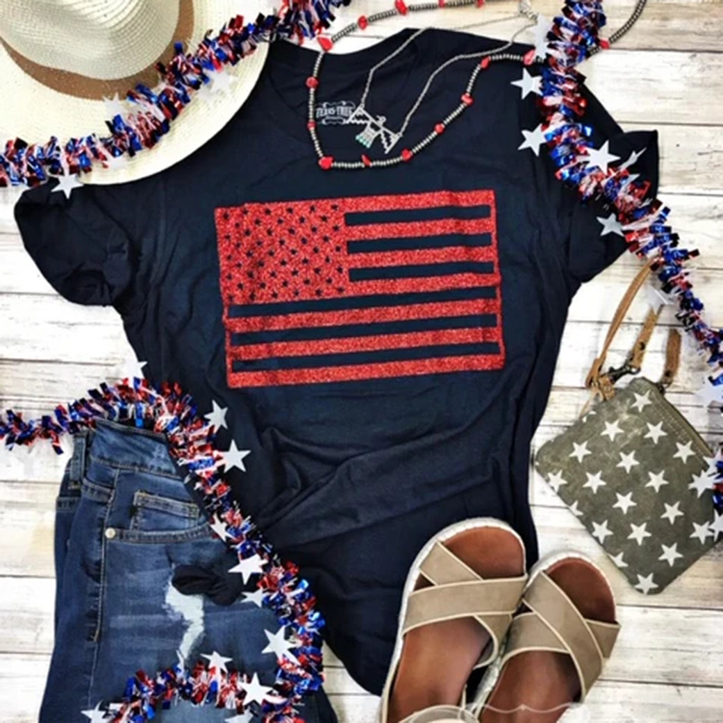 Texas True Threads USA Glitter Flag Tee Houndstooth Herringbone Solid