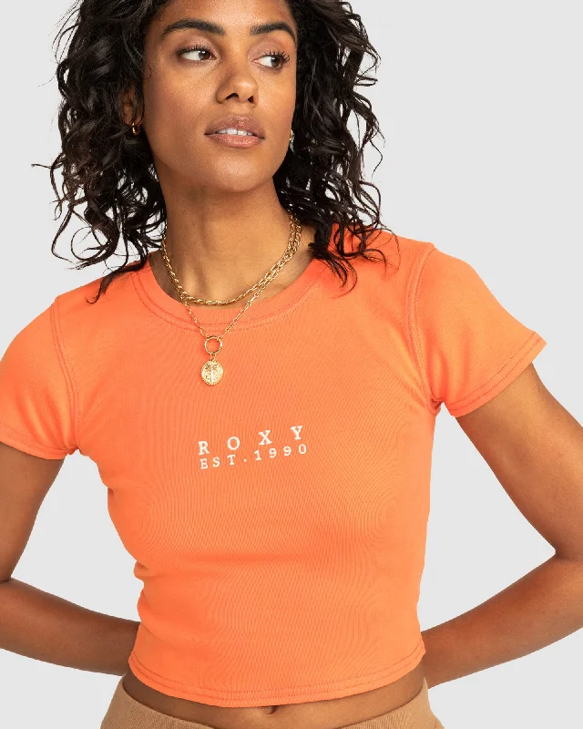 Womens Roxy All Day Short Sleeve Cropped T-Shirt Fleece Fabric Down Fabric Feather Fabric Womens Roxy All Day Short Sleeve Cropped T-Shirt Fleece Fabric Down Fabric Feather Fabric