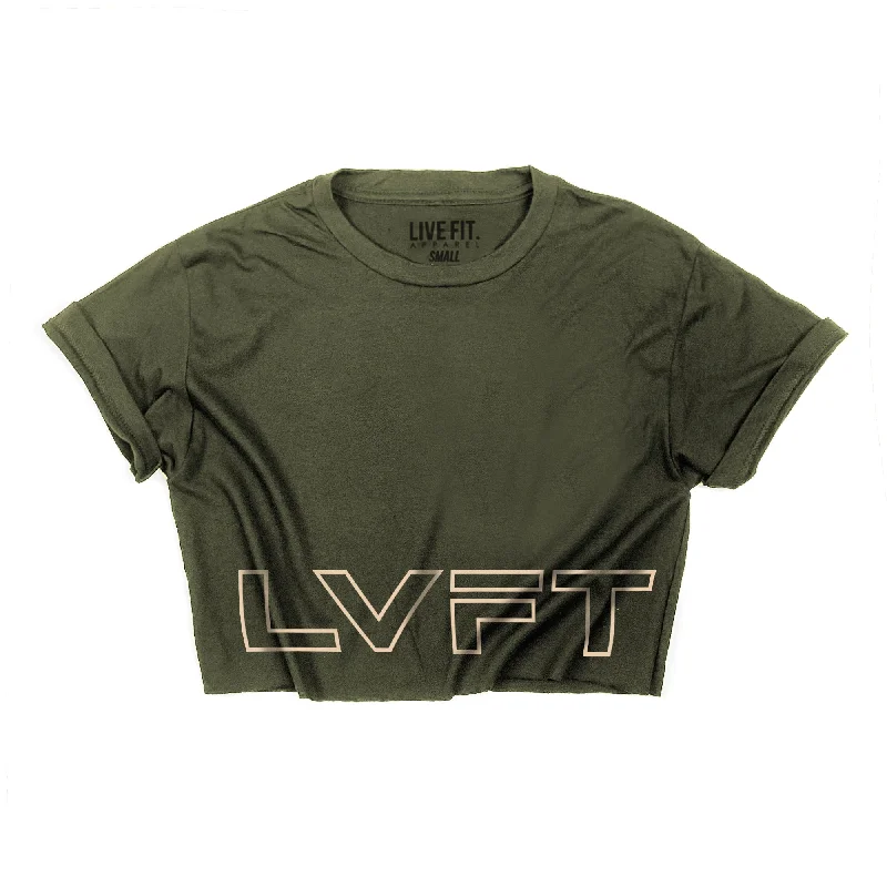 Slate Crop Tee - Army Embroidered Appliqued Beaded