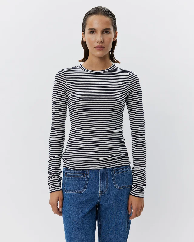 PETRICIASW STRIPE T-SHIRT LONG SLEEVE - Navy Striped Spandex Blend Rayon Blend Denim Blend PETRICIASW STRIPE T-SHIRT LONG SLEEVE - Navy Striped Spandex Blend Rayon Blend Denim Blend