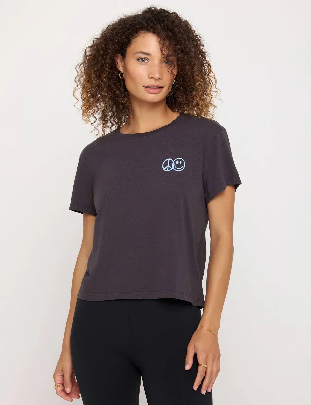 Yin Yang Peace Lila Tee - Vintage Black Houndstooth Herringbone Solid