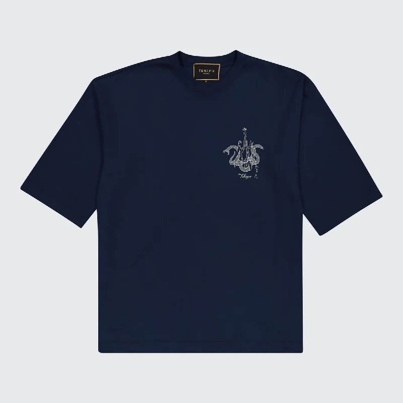 TSHEPO, SERPENT'S CROWN, OVERSIZED T-SHIRT, NAVY Rayon Fabric Velvet Fabric Corduroy Fabric TSHEPO, SERPENT'S CROWN, OVERSIZED T-SHIRT, NAVY Rayon Fabric Velvet Fabric Corduroy Fabric