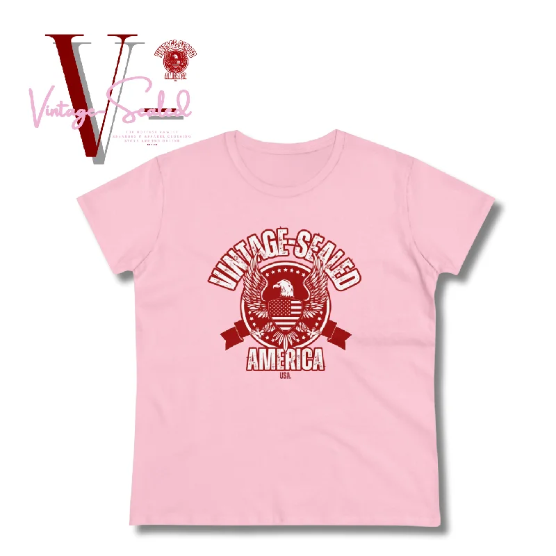Vintage-Sealed AMERICA USA Apparel T-Shirts Short Sleeves| Brand New Women's Fashion Hooded Caped Shawl Collar Vintage-Sealed AMERICA USA Apparel T-Shirts Short Sleeves| Brand New Women's Fashion Hooded Caped Shawl Collar