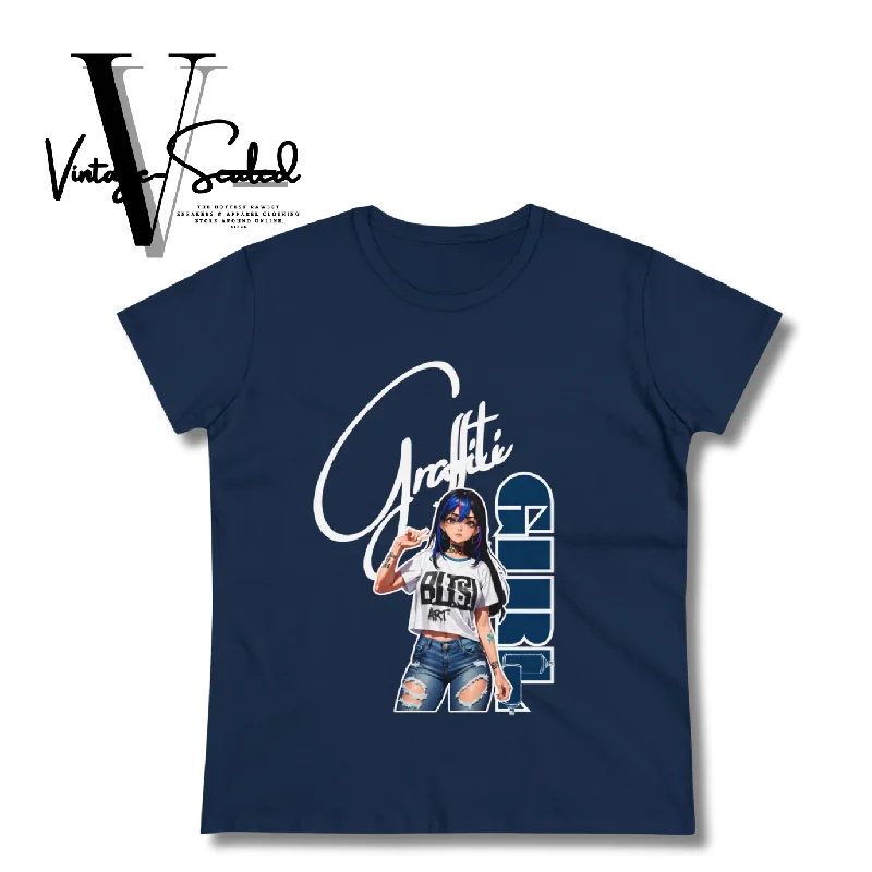 Vintage-Sealed "Graffitti Girl" Art Apparel T-Shirts Short Sleeves| Brand New Women's Fashion Thin T-Shirt Open Front Quick Dry Vintage-Sealed "Graffitti Girl" Art Apparel T-Shirts Short Sleeves| Brand New Women's Fashion Thin T-Shirt Open Front Quick Dry