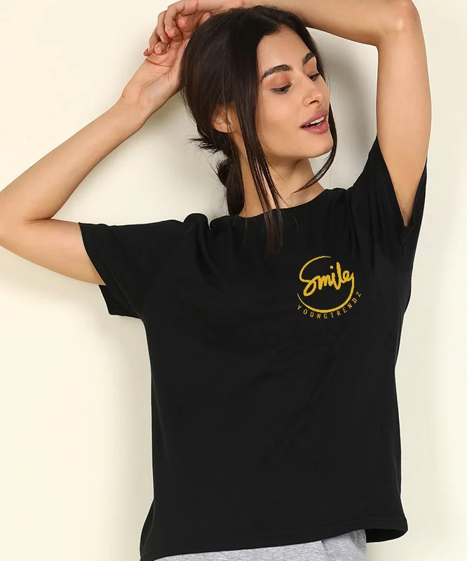 Womens Regular Fit Printed T Shirt Zippered Front Buttoned Front Snap Front