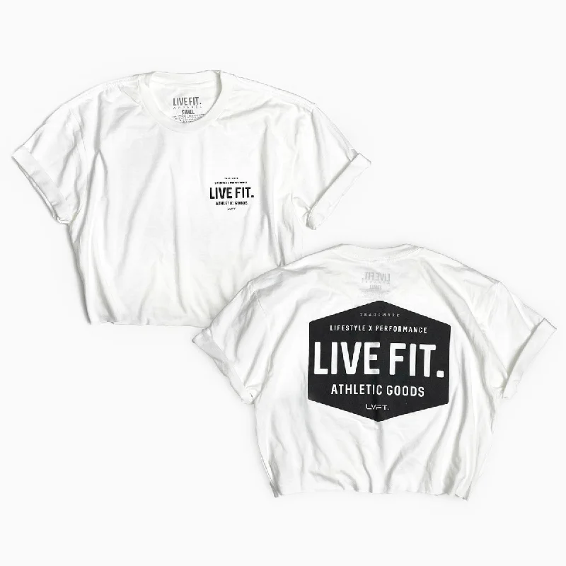 Work Badge Crop Tee - White Welt Pockets Slit Pockets