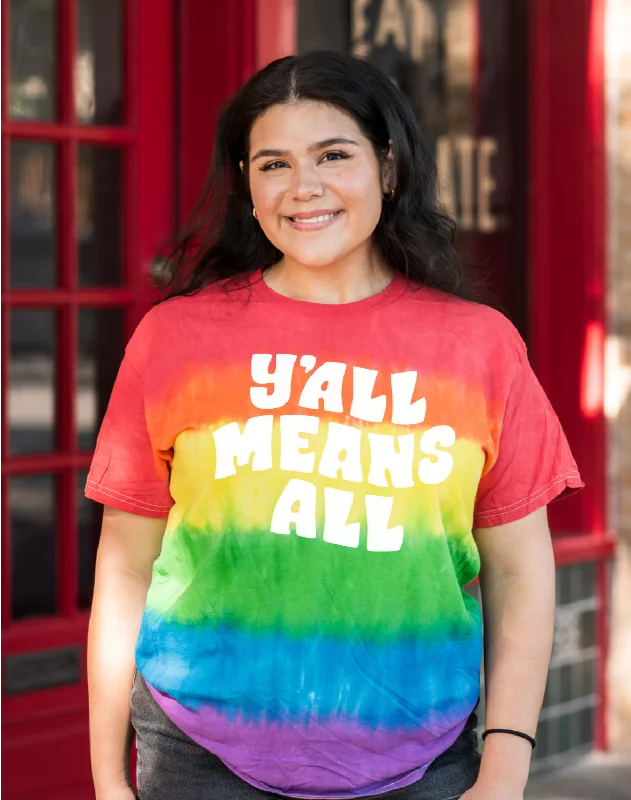 Y'all Means All Pride Tie-Dye Rainbow Tee Jersey Fabric Tulle Fabric Batik Fabric