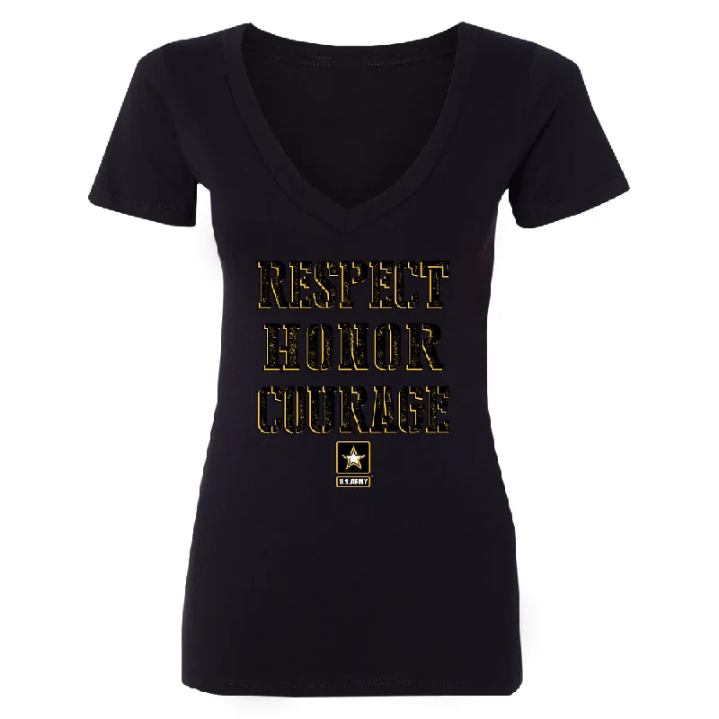 Zexpa Apparelâ„¢ US Army Respect Honor Courage Women's Deep V-neck Strong Military USA Tee Anti-Shrink Durable Soft Zexpa Apparelâ„¢ US Army Respect Honor Courage Women's Deep V-neck Strong Military USA Tee Anti-Shrink Durable Soft