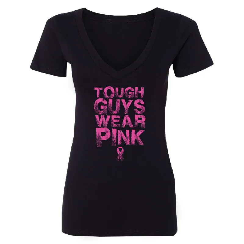Zexpa Apparel™ Tough Guys Wear Pink Women's Deep V-neck Breast Cancer Awareness Tee Hooded Caped Shawl Collar Zexpa Apparel™ Tough Guys Wear Pink Women's Deep V-neck Breast Cancer Awareness Tee Hooded Caped Shawl Collar