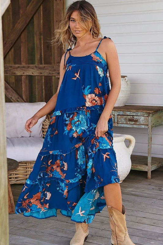 Abigail Singlet Maxi Dress - Blue Trendy Satin Maxi Dress