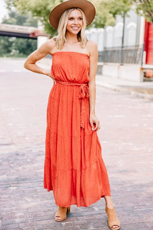 All Up To You Coral Orange Swiss Dot Maxi Dress Trendy Maxi Dress with Straps