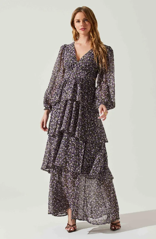 Anora Floral Tiered Maxi Dress Comfortable Casual Maxi Dress