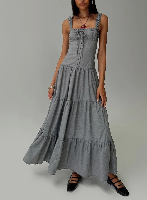 Ballerina Maxi Dress Onyx Gingham Trendy Maxi Dress with Straps